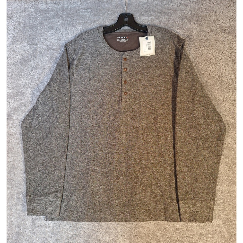 UNTUCKit Urey Long Sleeve Henley Shirt Mens XL Grey Cotton Polyester NWT Regular